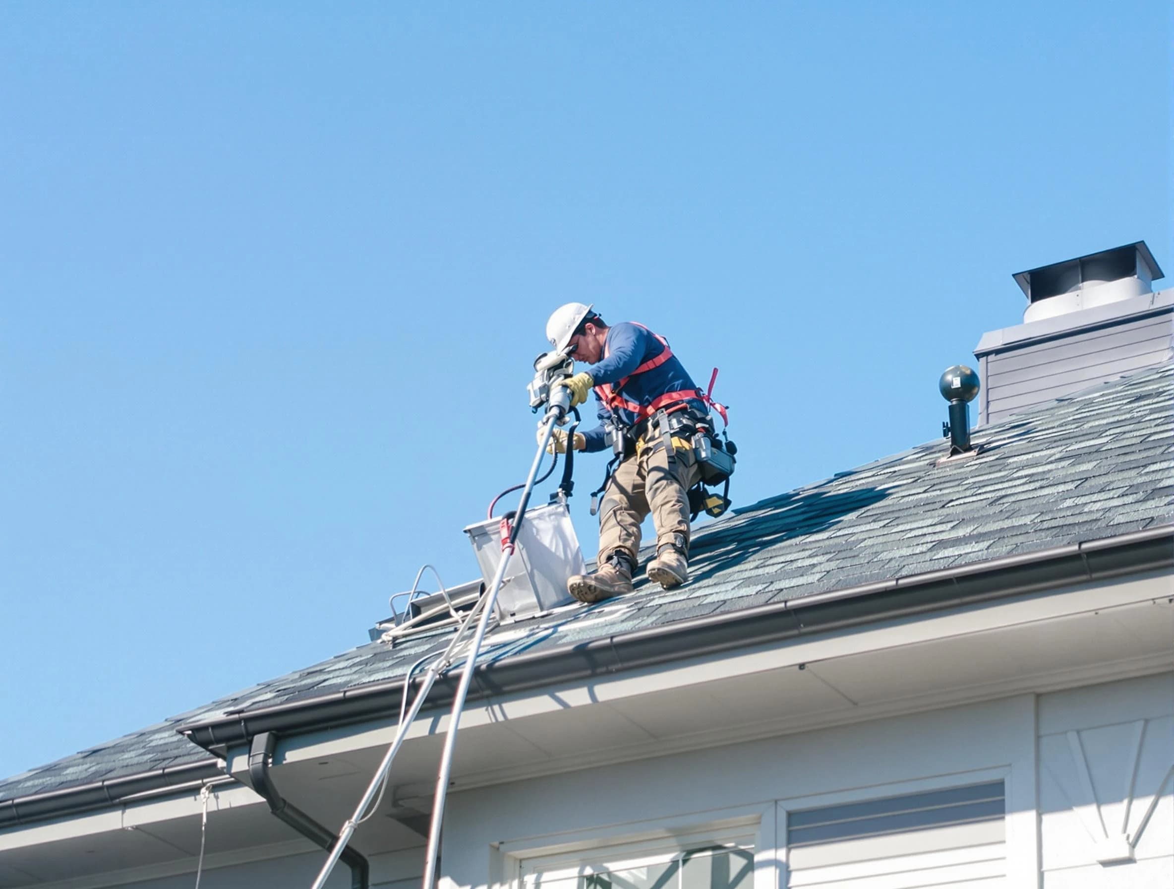 Mustang Dryer Vent Cleaning certified technician cleaning a roof-mounted dryer vent system in Mustang