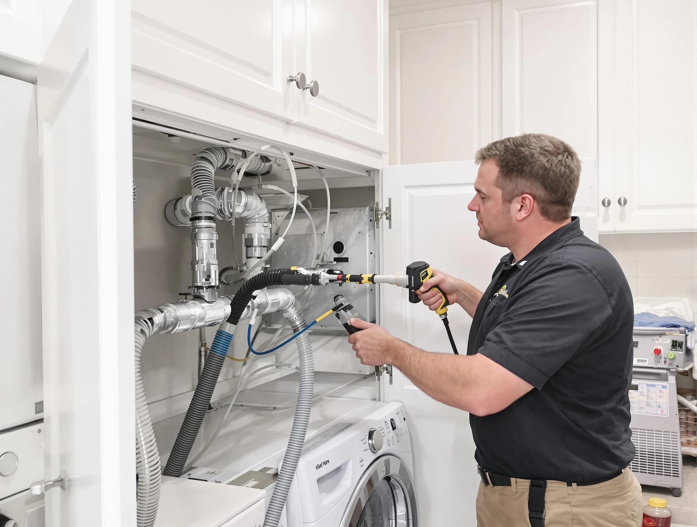 Mustang Dryer Vent Cleaning professional removing severe blockage from a clogged dryer vent in Mustang