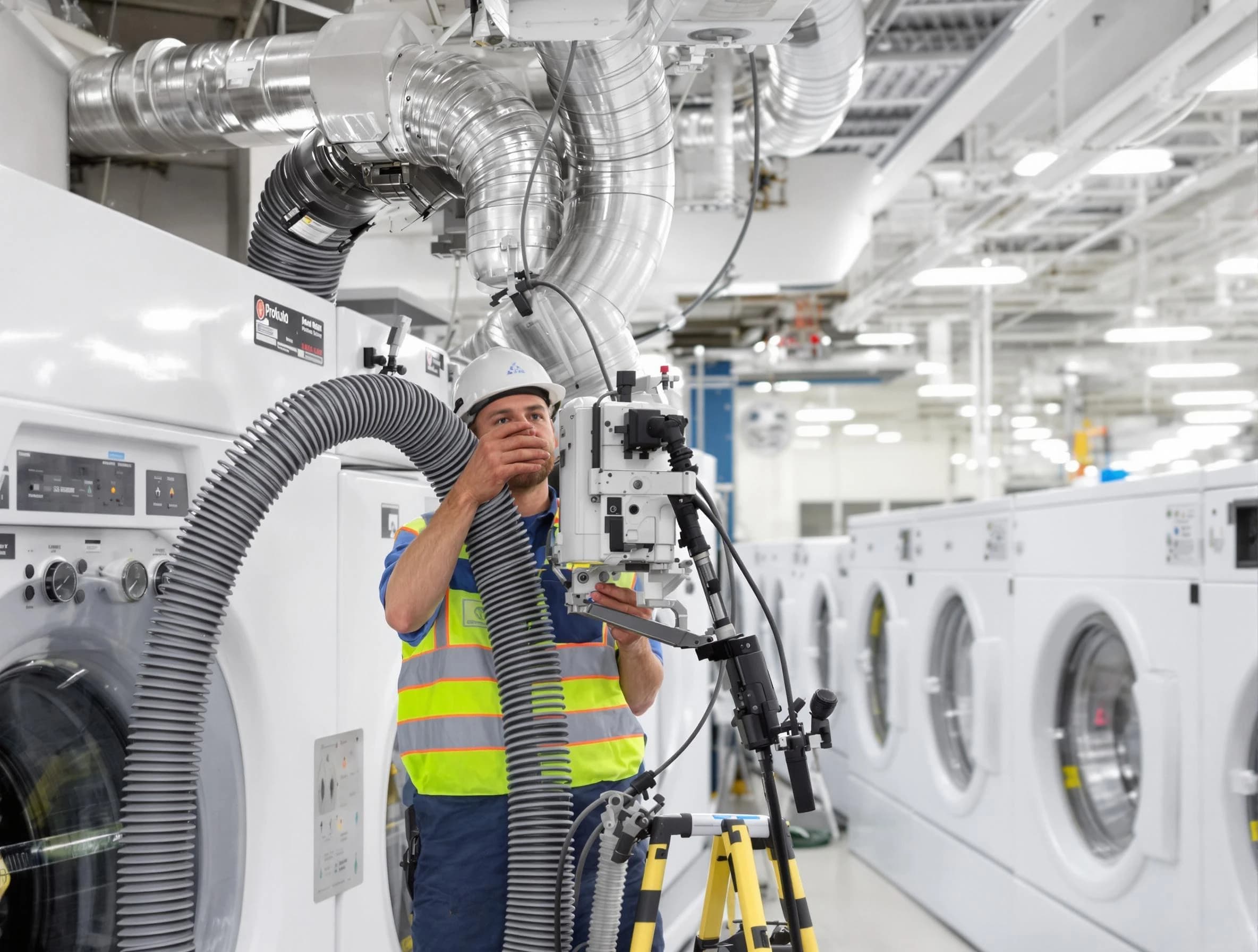 Mustang Dryer Vent Cleaning team performing commercial-grade dryer vent cleaning at a business facility in Mustang