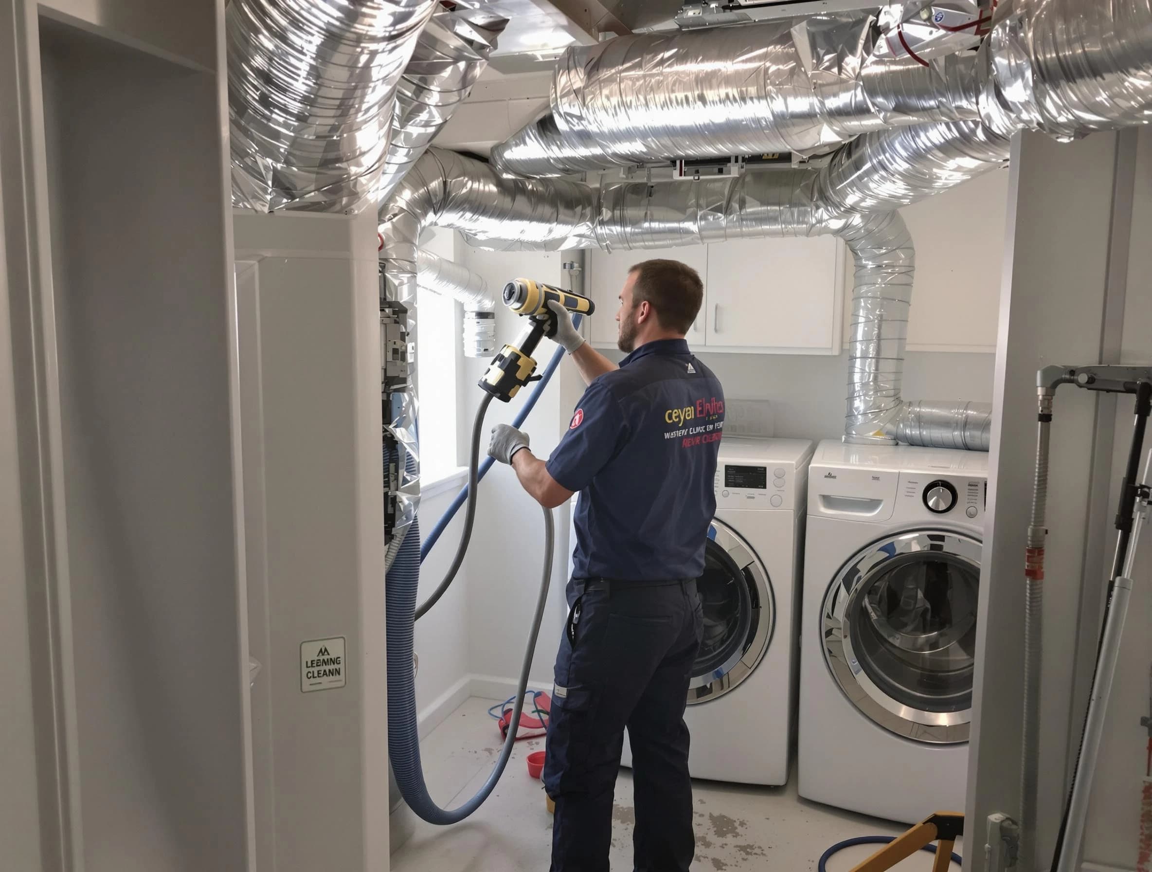 Mustang Dryer Vent Cleaning specialist using advanced equipment for thorough duct cleaning in Mustang