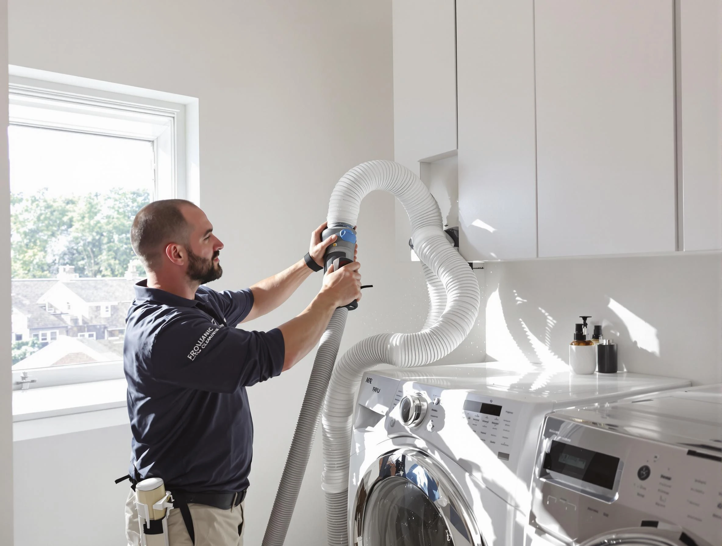 Certified Mustang Dryer Vent Cleaning technician performing dryer vent cleaning in Mustang